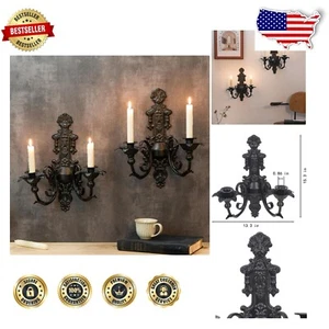 Set of 2 Rustic Black Candle Sconces - Elegant Iron Wall Decor for Home - Picture 1 of 10