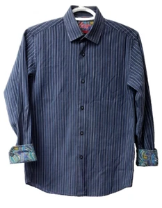 Boys Luciano Visconti FLIP CUFF Dress Shirt Size 14~pin stripes/blue~ button up - Picture 1 of 8