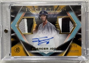 Spencer Jones-OF-Yankees•2023 Bowman Inception Auto Dual Relic•Gold Foil•50/50 - Picture 1 of 2