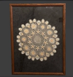 Tapete de costura intrincado vintage NANDUTI hecho a mano con encaje enmarcado PARAGUAY - Imagen 1 de 6