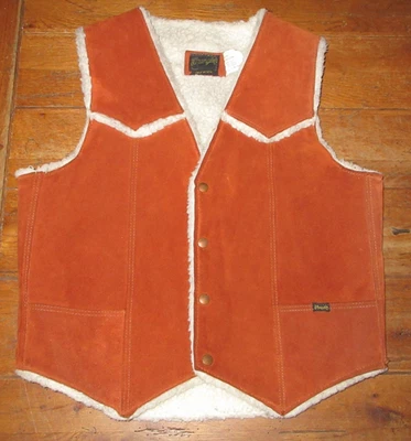 复古牧马人麂皮绒皮革夏尔巴内衬背心男式中号 — 第 1/4 张图片