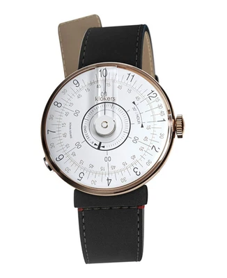 Reloj Klokers 08 años sesenta esfera blanca caja oro rosa correa cuero negro KLOK-08-D1 Foto 1 de 4