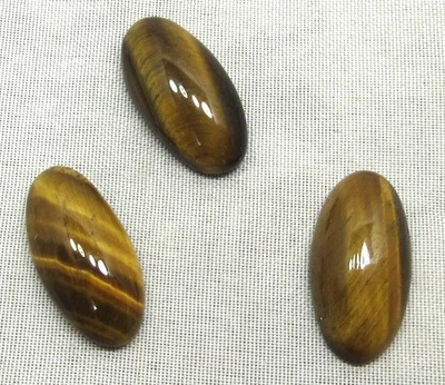 TIGER EYE Lot 3 stones 16 x 8 MM OVAL CUT CABOCHONS ALL NATURAL Tiger Eye Gems - Image 1 of 3