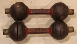 2 Vintage ANTIQUE Weider Cast Iron GOGO Bells Dumbbells Weights Globe 15lbs EACH - Picture 1 of 1