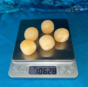🟠 🍊WOW 5 ORANGE CALCITE CRYSTAL TUMBLESTONES Crystals Set 106g - Picture 1 of 6