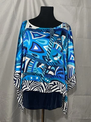 Блузка-кафтан Chico's Travelers 3 (XL) синяя ретро со съемным верхом камуфляж - Изображение 1 из 4