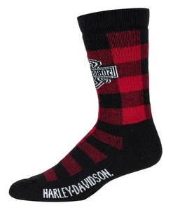 Harley-Davidson Women's Buffalo Check Cozy Holiday Crew Riding Socks - Red/Black - Picture 1 of 1