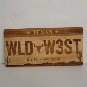 Texas Lone Star State Cutting Board Plaque License Plate W Longhorn BAMBOO - Picture 1 of 6