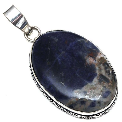 Colgante Piedras Preciosas Sodalita Hecho a Mano Regalo Día de la Madre Joyería Plata 2.25" Foto 1 de 4