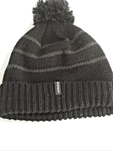 Gorro de invierno de acrílico clima cálido con esposas POM adulto OSFM negro/gris forrado a rayas - Imagen 1 de 8