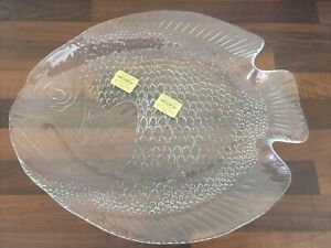 Large 40cm Fish Shaped Glass Plate Platter Serving Dish Seafood Arcoroc vintage