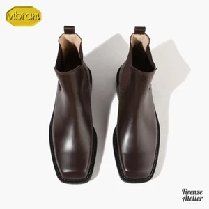 Firenze Atelier Herren matt braun Leder quadratische Zehenpartie Chelsea Stiefel mit Vibramsohle - Bild 1 von 12