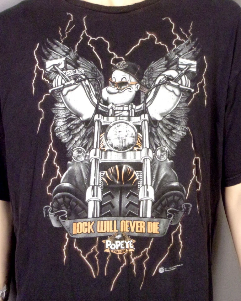 Camiseta vintage años 90 Y2K Popeye Cycle Club Biker Lightning American Thunder 2XL Foto 1 de 4