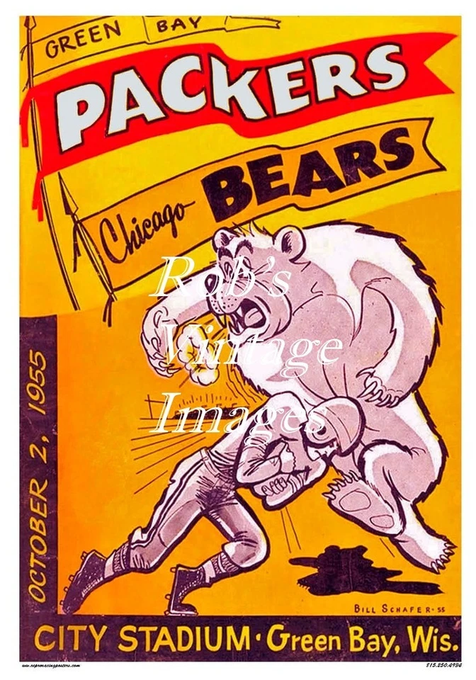 Chicago Bears Green Bay Packers 1955 Game Program Poster Football Wrigley 8.5x11 - Image 1 of 1