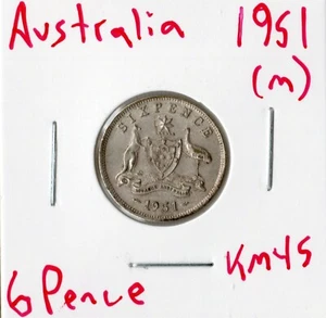 Münze Australien 6 Pence 1951 (m) KM45, Silber - Bild 1 von 4
