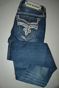 Rock Revival Women's Xia Skinny Embellished Pocket Flaps Blue Jeans Sz 24x32 - Picture 1 of 12