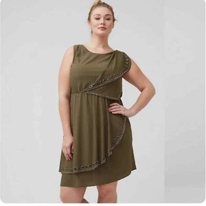 Lane Bryant Olive Green Sleeveless Grommet Trim Dress Plus Size 18 NWT - Picture 1 of 17