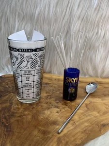 VTG Federal Glass Co. Cocktail Mixing Glass Recipes Swizzle Sticks Sky Vodka 👀 - Picture 1 of 19