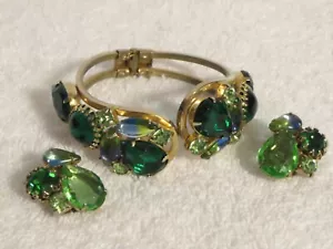 Juliana D&E Green Drop Iris Rhinestone Cluster Clamper Bracelet & Earrings Set - Picture 1 of 12