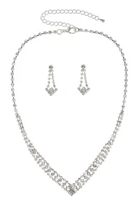 Bridal Rhinestone Crystal Wedding Prom Necklace Earrings Set N371 - Picture 1 of 1