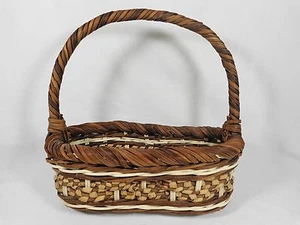 CESTA DE MIMBRE con Asa Alargada MARRÓN BLANCO Hecha a Mano 11" x 5.5" - Imagen 1 de 6