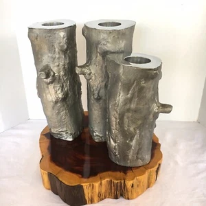Bäume Edelstahl Kerzenhalter & handgefertigter Baumstamm Sockel Kunst Deko - Bild 1 von 12