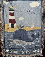 Simply Home Whale Lighthouse Beach World Afghan Throw Blanket 40" x 50" NEW