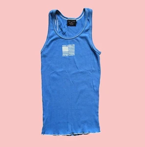 Y2K Polo Jeans Ralph Lauren Tank Top Vintage Graphic Grunge Blue American Flag S - Picture 1 of 5