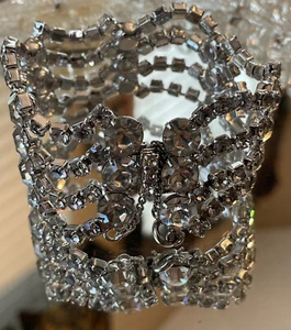 **ELEGANT Statement Silver Embellished Rhinestone Bracelet w/ Safety Chain** - Picture 1 of 20