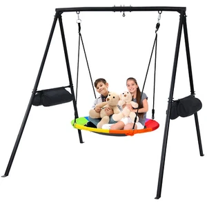 440lbs Metal Swing Set Playground Heavy-Duty A-Frame Stand Outdoor Saucer Swing - Picture 1 of 10