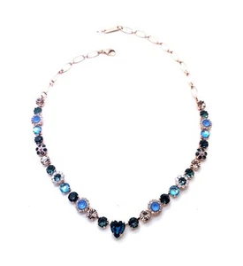 Necklace By Mariana Woman Heart and Floral Blues and Moonlight Swarovski Crys... - Picture 1 of 6