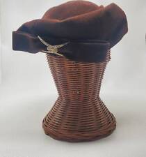Vintage Brown Wool Velour Bow Beret