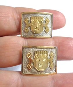 18K Yellow Gold, Sterling 900 Stamped, Vintage, Ethnic Mask Cufflinks Set. - Picture 1 of 4