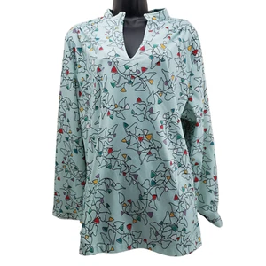 Women's Blouse 2XL Plus Size Festive Floral Green Shirt - Picture 1 of 4