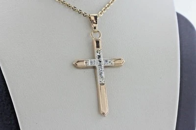 10K Rose & White Gold 0.15 TCW Diamond Milgrain Border Cross Charm Pendant - Image 1 of 4