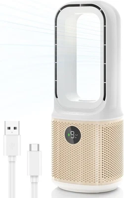 Desk Fan Small Quiet Bladeless Fan with 9 Speeds 3 Light Modes USB Rechargeable - Image 1 of 4