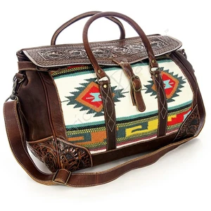 AD American Darling Duffel Hand Tooled Saddle Blanket Genuine Leather Women Bag - Picture 1 of 6