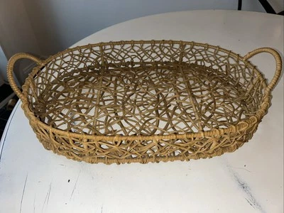 Wicker Roots Style Basket Oval Rattan Serving Tray 19.25”Lx12”Wx4.75”H w Handle - Image 1 of 4