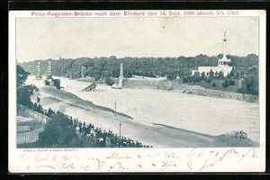 München, Prinz-Regenten-Brücke nach dem Einsturz 1899, Ansichtskarte  - Picture 1 of 2