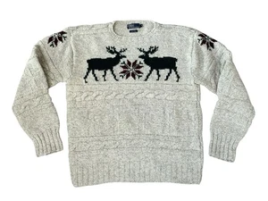 Vintage 90s Polo Ralph Lauren Rentier Snowflake Wool Hand Knit Cable Sweater XL - Bild 1 von 4