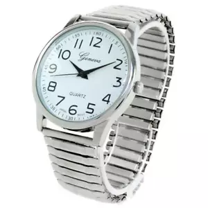 Reloj plateado cara grande fácil de leer con banda elástica - Imagen 1 de 3