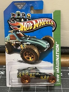 2013 Hot Wheels #69 HW Imagination-Dino Riders ENFORCER Green Variant wBrown Whl - Picture 1 of 3