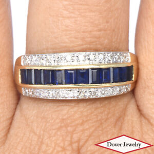 Estate Diamond 1.20ct Sapphire 14K Gold Triple Row Ring 5.1 Grams NR