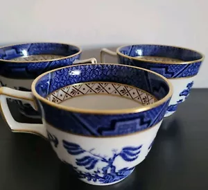 Royal Doulton Booths Majestic Collection Real Old Willow Blue Gold 3 Cups - Picture 1 of 9