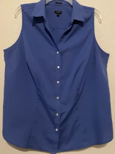 Talbots 14W Top Wrinkle Resistant BLUE Stretch Sleeveless Button Front Shirt - Picture 1 of 16