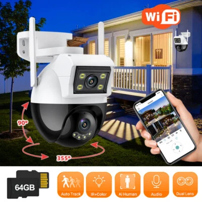 Dual Lens 2MP + 2MP WiFi IP Wireless Camera Outdoor PTZ Home Security IR Camera - Image 1 of 4