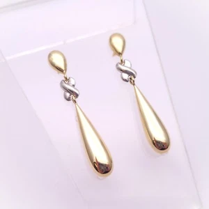 18ct Two Tone 'kiss' X cross and Teardrop Dangle Drop Earring - Picture 1 of 6