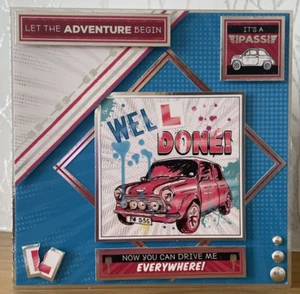 Handmade 7"x7" Driving Test "It's a Pass" Card Mini Cars - Picture 1 of 6