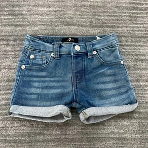 7 For All Mankind Jeans Shorts Size 24M Youth Girls Cuffed Blue Denim - Picture 1 of 7