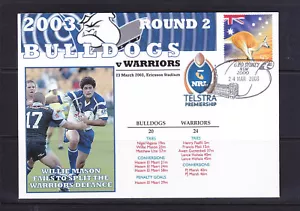 SPORTS COVER: RUGBY LEAGUE 2003 BULLDOGS WORRIORS WILLIE MASON CLOSE - Foto 1 di 1